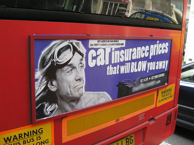 Advertising for car insurance quotes on bus - with iggy pop